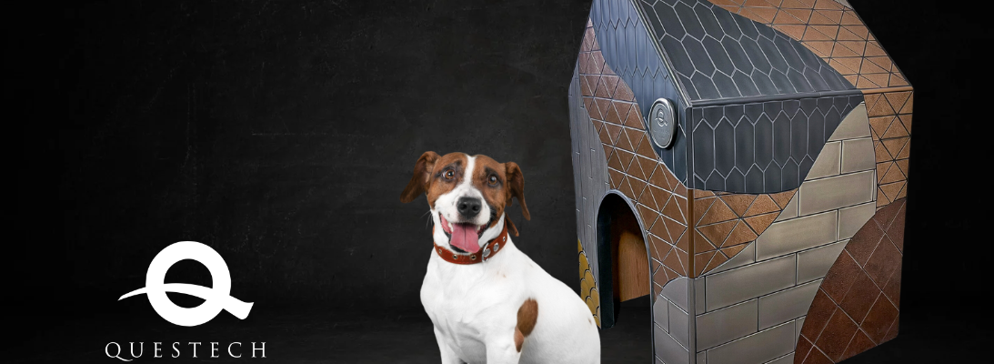 2024 Questech Doghouse for Coverings with a dog sitting outside