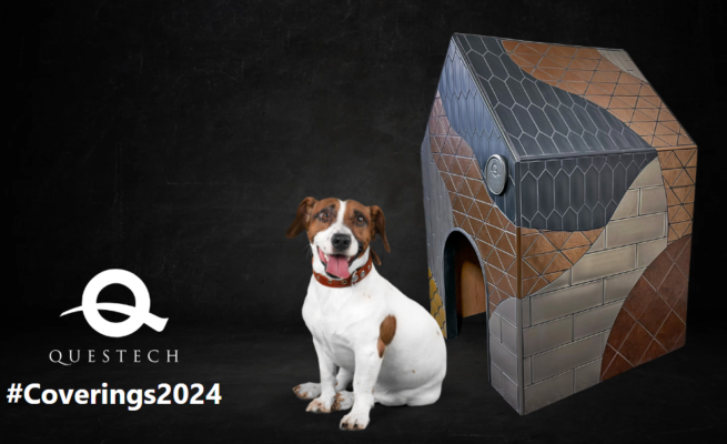 2024 Questech Doghouse for Coverings with a dog sitting outside